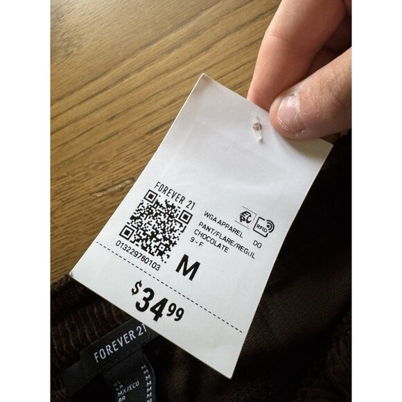 Forever 21 Corduroy Pants Women Size Medium Flared Leg Chocolate Boho Hippie NWT - Picture 11 of 16